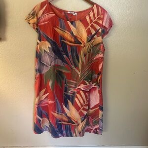 NWT Kaktus Cap Sleeve Linen Made in Italy Floral Island Dress 1X w/ Pockets